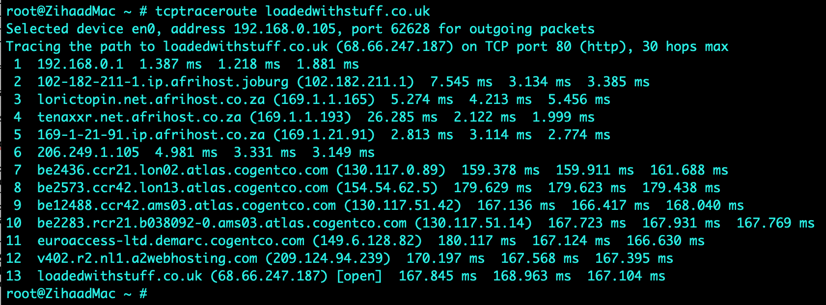 tcptraceroute command